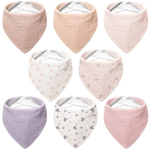 Bearmoss Lätzchen Baby Dreieckstuch Baby Musselin Halstuch Baby für Junge und Mädchen,100% Baumwolle Halstuch Baby Verstellbare 8 Stück