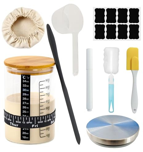 Komplettes Sauerteig Starter Set FÜR Anfänger —12 Teilig (946ml Glas Set) | Mit Spatel Und Thermometer– Sauerteig Zubehör,Brotbackzubehör,Fermentieren Gläser Usw.—Brot Einfach Selbst Backen