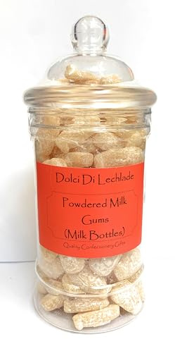 Powdered Milk Gums (Dusted Milk Bottles) Gift Jar by Dolci Di Lechlade Pick n Mix Classic British Retro Sweets Traditional Sweet Shop Candy Fathers Day Present
