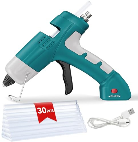 NailHsing 20W Glue Gun Cordless Anti-Drip Nozzle Includes 30 Premium Glue Sticks 2600mAh Type-C Rechargeable Battery Mini Handheld Glue Gun - Blue Edition