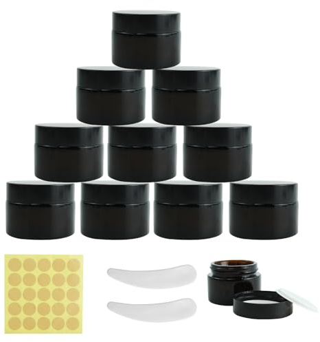 Lot de 10 pots à pommade en verre ambré de 30 ml - Petite boîte avec couvercle - Pour le remplissage de cosmétiques, lotions, crèmes