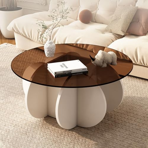 Table basse ronde avec verre trempé – Design moderne unique pour la décoration du salon, mobilier d'appoint élégant