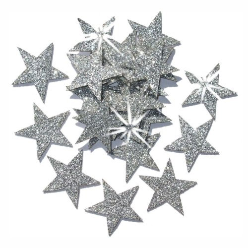 Silver 48 Fabric Glitter 25mm Star Iron-On