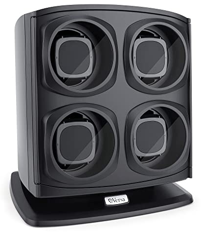 Versa [Newly Updated] Quad Watch Winder in Black - Independently Controlled Settings - Multiple Direction and Timer Settings - Adjustable Watch Pillow - Plenty of Space for Large Watches - No Magnets