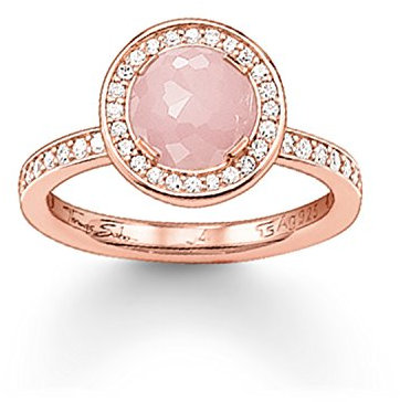 Thomas Sabo Damen-Ring Mondlicht Rosenquarz-Zirk. Solitärring Silber vergoldet Quarz rosa Brillantschliff Zirkonia Gr. 54 (17.2) - TR1971-417-9-54