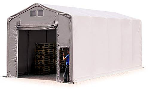 Lagerzelt Zelthalle 5x10 m mit Hochziehtor - durchgehende robuste PRIMEtex PVC Plane 2300 N - Wasserdicht 4m Seitenhöhe