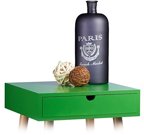 Relaxdays Vase décoratif noir vase de sol forme bouteille vintage impression, noir mat-HxlxP: 32 x 13,5 x 13,5 cm