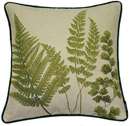 McAlister Textiles Tapestry | Bestickter Kissenbezug grüne Farne | 40 x 40cm | gewobenes Blätter-Motiv | Deko Kissenhülle für Sofa, Couch, Garten