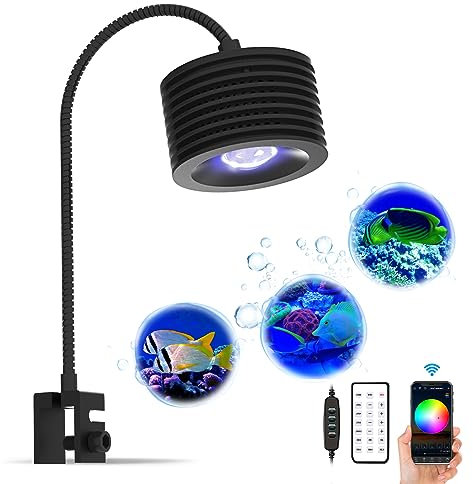 Lominie LED Fish Tank Light - Full Spectrum Dimmable Saltwater Aquarium Light with Gooseneck for Reef Coral Tanks (AS-2-0)