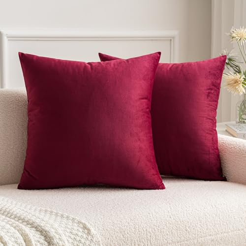MIULEE 2er Set SAMT Weihnachten Kissenbezug Kissenhülle Dekorative Dekokissen Sofakissen Lendenkissen Wurfkissenbezug mit Verstecktem Reißverschluss Sofa Schlafzimmer 20 x 20 Inch 50 x 50 cm Weinrot