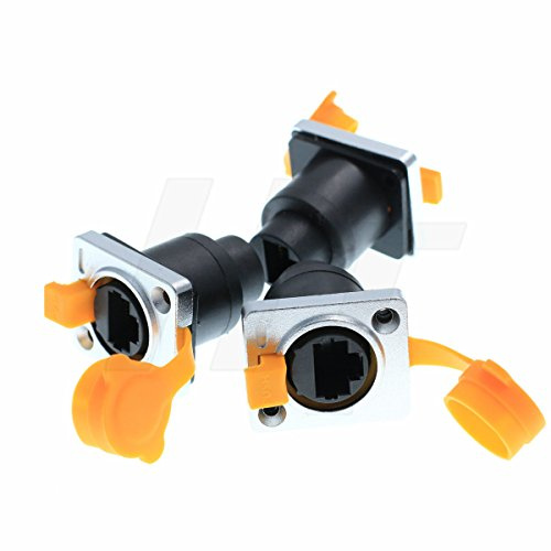 HangTon Panel Mount Waterproof RJ45 Connector Ethernet Network Cat5e Socket Feedthrough Chassis Receptacle (3pack, Yellow Socket)