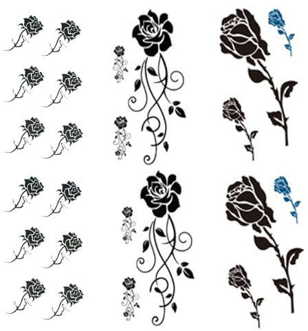 Black Rose temporary tattoos for women sexy 6 Pcs by Yesallwas,rose Tattoo Sticker Fake Tattoos for kids girls,waterproof and Long Lasting sexy body tattoos -small black rose,fake flower,floral tattoo