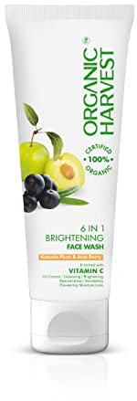 Organic Harvest 6-in-1 Brightening Face Wash For Women Daily Use | Benefits: Oil Control, Cleansing, Brightening, Moisturizing With Scrub Particles For All Skin Types, 100% Certified Organic -100gm
