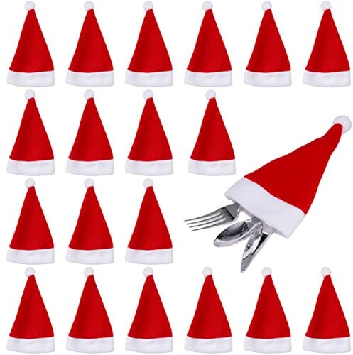 THE TWIDDLERS 20 Besteckhalter im Weihnachtsmützen-Look, Mini Nikolausmützen-Bestecktaschen - Weihnachtliche Tischdeko für Partys