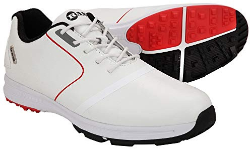 Ram Golf Player Mens Waterproof Golf Shoes -White/Red- UK 11