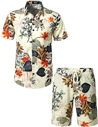 JOGAL Chemise hawaïenne, décontractée, à manches courtes, pour homme, motif floral, Blanc., XXL