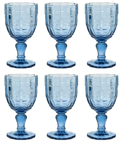 BUTLERS VICTORIAN Weingläser, 6er-Set mit Stiel, 230 ml, Bunt | Trinkgläser Set, mundgeblasen, mit Stiel & Relief-Prägung, spülmaschinenfest, für Tisch, Garten & Party
