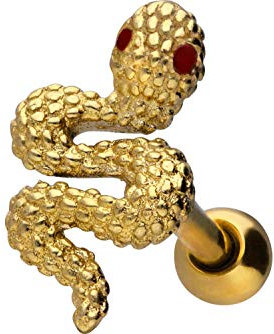 PIERCINGLINE Chirurgenstahl Ohrpiercing Schlange Ohr Stecker Piercing Schmuck Goldfarben