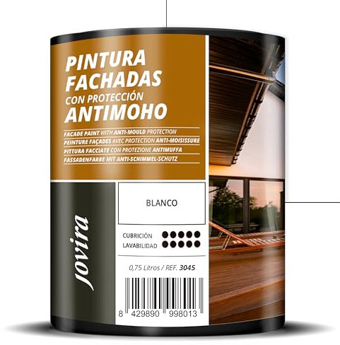 JOVIRA PINTURAS PINTURA FACHADAS ANTIMOHO. Repelente al agua, impermeable y anti fisuras. (750 Mililitros, Blanco) B-19