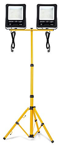 Froadp Projecteur de chantier LED travail avec support tripode réglable en hauteur - Protection contre la foudre sécurité pour les applications extérieures Jardins, villas, parcs (2 x 200 W, froid