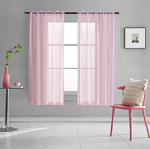 Lot de 2 rideaux en voilage rose clair court de couleur unie pour fenêtre de 160 cm de long avec passe-tringle, pour chambre à coucher, salon de filles, 132 x 150 cm