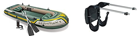 Intex Seahawk 4 Boat Set - four man inflatable dinghy with oars and pump #68351 & Outboard Motor Mount Kit for Seahawk, Challenger and Excursion Inflatable Boats Dinghy #68624 (2012 version)