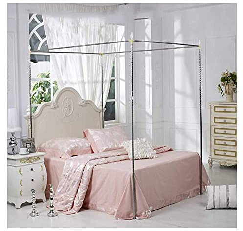 KOSGK 4 Eck-Moskitonetz-Vordächer aus Edelstahl Rahmen Pfosten-Himmelbett-Bettrahmen Bettrahmen Metallbett Moskitonetz-Halterung Passend für Einzel- / Doppel- / Kingsize- / Super-Kingsize-Bett, 16