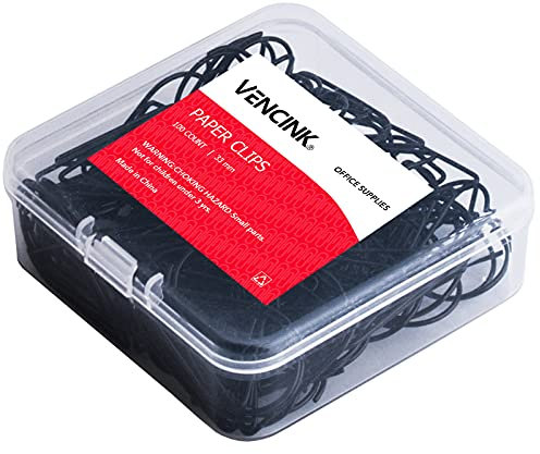 VENCINK Schwarze Büroklammern, Medium, 33 mm, 100 Stück