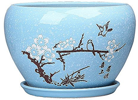 BUNCC Extra Large Chinese Style Gardening Orchid Planter Cactus Planter Pot Ceramic Flower Pot With Tray Ceramic Succulent Pot Plant Container Flower Pot Flowing Glaze
