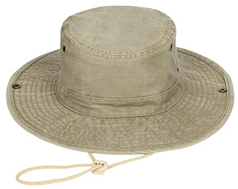 Sombrero Pescador ala Ancha Verano Protección Solar Portátil Safari Sombrero Adulto Unisexo con Correa de Barbilla Ajustable, Caqui 60cm