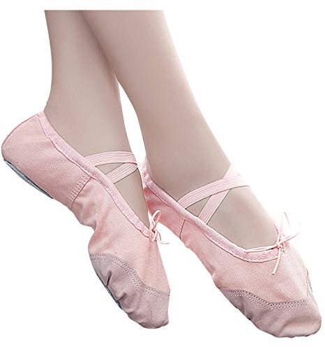 Topgrowth Scarpe Danza Classica Tela Scarpette Ballo Mezze Punte Scarpe da Ballerina Ginnastica Ballo Ginnastica Ballo Raso Ballerine Bambina (Rosa caldo, 32 EU)