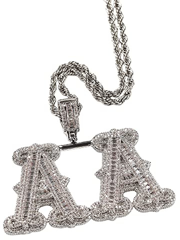 Custom Iced Out Kette für Männer Personalisierte Hip Hop Namenskette Simulierter Diamant A-Z/Nummer 0-9 Anfangsbuchstabe Anhänger Halskette mit Tenniskette/Seilkette in Silber Gold Rose Gold Farbe