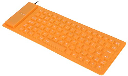 PUSOKEI Teclado de Silicona Flexible, con Cable USB, Silencioso, Suave, Cómodo, Impermeable, Plegable, Portátil, a Prueba de Polvo, a Prueba de Aceite, para PC Portátil(Naranja)