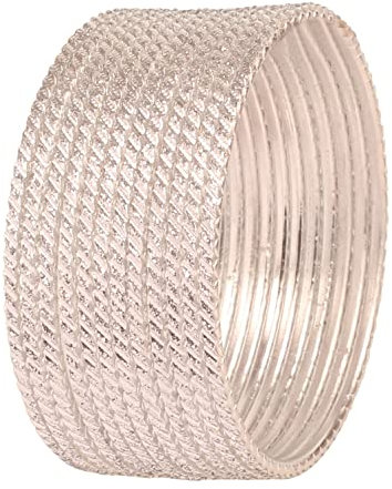 Touchstone „Kollektion silberner Armreifen“ Indische Bollywood Hand Saw Cut Work Creamy Silber Farbe Designer-Schmuck Armreifen Armbänder. Satz von 12. In Silber-Ton für Frauen.