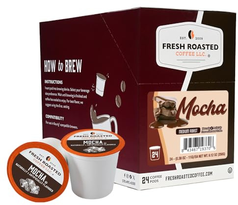 Fresh Roasted Coffee, Mocha Flavored K-Cup Pods for Keurig Brewers, Medium Roast, Kosher, 24 Count (Pack of 1)
