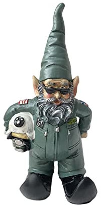 Pilotenzwerg Statue mit Helm, Luftwaffe Gartenzwerg Figur für Rasen Ornamente Innen- oder Außendekoration Weihnachten Geburtstagsgeschenk