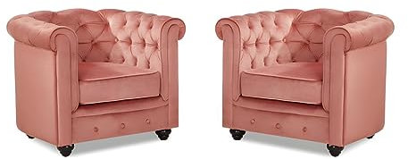 Vente-unique-Lotto di 2 poltrone CHESTERFIELD in velluto Rosa cipira