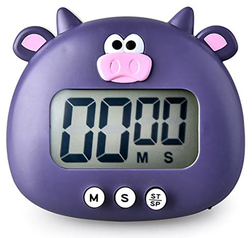 Temporizadores Digitales de Animales de Dibujos Animados Lindos, Temporizador de Cuenta Regresiva Temporizadores para niños Pantalla LCD Temporizador de Cocina magnético(Púrpura)