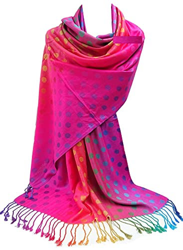 GFM® Damen Regenbogenfarben Schal im Pashmina-Stil - Polka Dot - Rosa Mehrfarbig - (NPolkapash-CRTGLB)