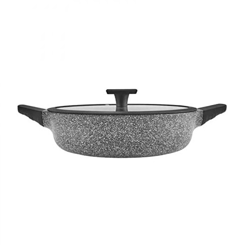 Karaca Serra - Casserole en biogranit gris - Avec couvercle - 28 cm - Placage en granit gris - Revêtement antiadhésif - Avec couvercles en verre - Surface renforcée - Force et santé du granit
