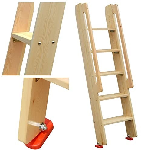 Bettleiter 59-Zoll-Etagenbettleiter mit Handlauf, Massivholzleiter für Schlafsaal, 5-stufige DIY Vorgefertigte Holzleiter, Anti-Rutsch-Füße & Haken Ausgestattet