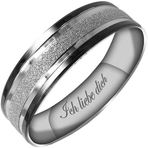 Everstone Damen Funkelnd 4MM Flach Partnerringe Trauringe Eheringe aus Titan Zweifarbig: Schwarz & Glitzerndes Silber Lasergravur Ich liebe dich