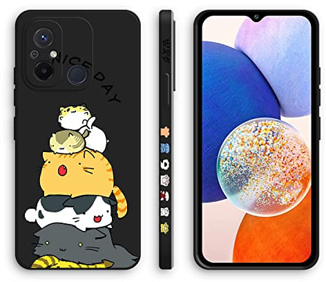 XINYEXIN Silikon Hülle für Xiaomi Redmi 12C mit Süßes Muster Ultra Dünn Gerade Kante Weiches Silikon Handyhülle Stoßfest Schutzhülle - Kitten, Black
