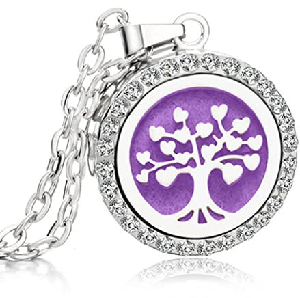 Stainless Steel Diamnate Trim Tree of Life Diffuser Aromatherapy Perfume Essential Oil Locket Necklace
