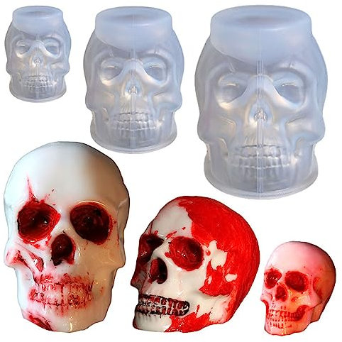 3 Stück Kerzenformen Silikonformen Schädel Kerzen Silikonformen 3D Schädel Schimmel Kerzenform in Schädelform Halloween Skelett Kerzenformen Silikon Epoxy Gießform für Geschenke DIY Handwerk Halloween