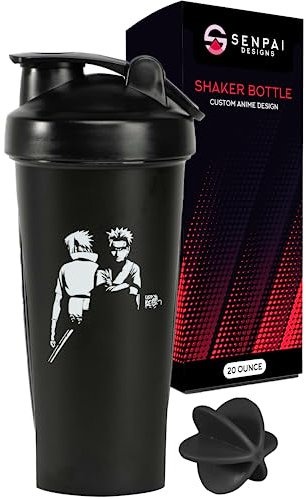 Senpai Designs Anime Shaker Bottle - 20 Ounce - Shaker Bottle with Shaker Ball - Nutrient Shake - Protein Shake, Meal Prep & Replacement - Gym Workout Bottle - Anime (Black)