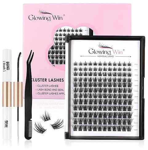 Glowing Win Einzelne Wimpern Extensions Set 144 PCS Cluster Lashes Extension Kit Individual Falsche Wimpern mit Lash Bond and Seal and Pinzette DIY Wimpernverlängerung 8-16mm Natürliche Fake Lashes