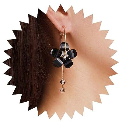 Inateannal Orecchini Vintage Di Fiori Neri Orecchini Di Cristallo Acrilico Fiore Smalto Orecchini Pendenti Fiore Acrilico Orecchini A Cerchio Per Donne E Ragazze