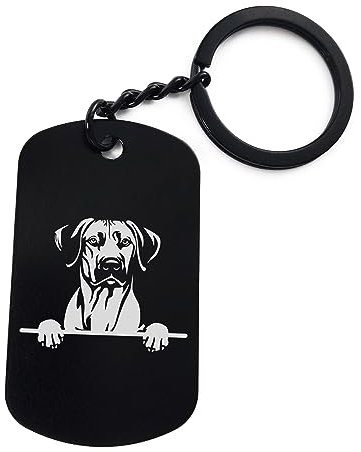 Rhodesian Ridgebacks Schlüsselanhänger mit niedlichem Hundemotiv, graviert, Edelstahl, Schwarz , One size