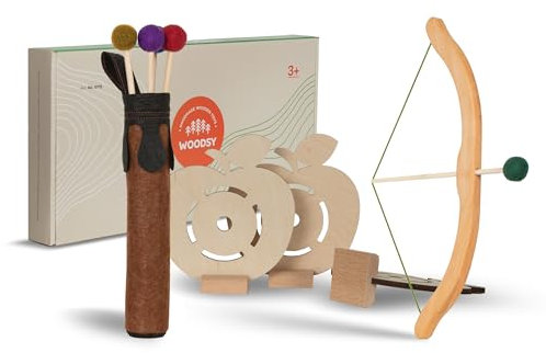 Woodsy Pfeil und Bogen ab 3 Jahren mit 5 Pfeilen und Köcher | 41 cm lang aus Buche | Pfeil und Bogen Kinder aus Holz | Bogenschießen Kinder